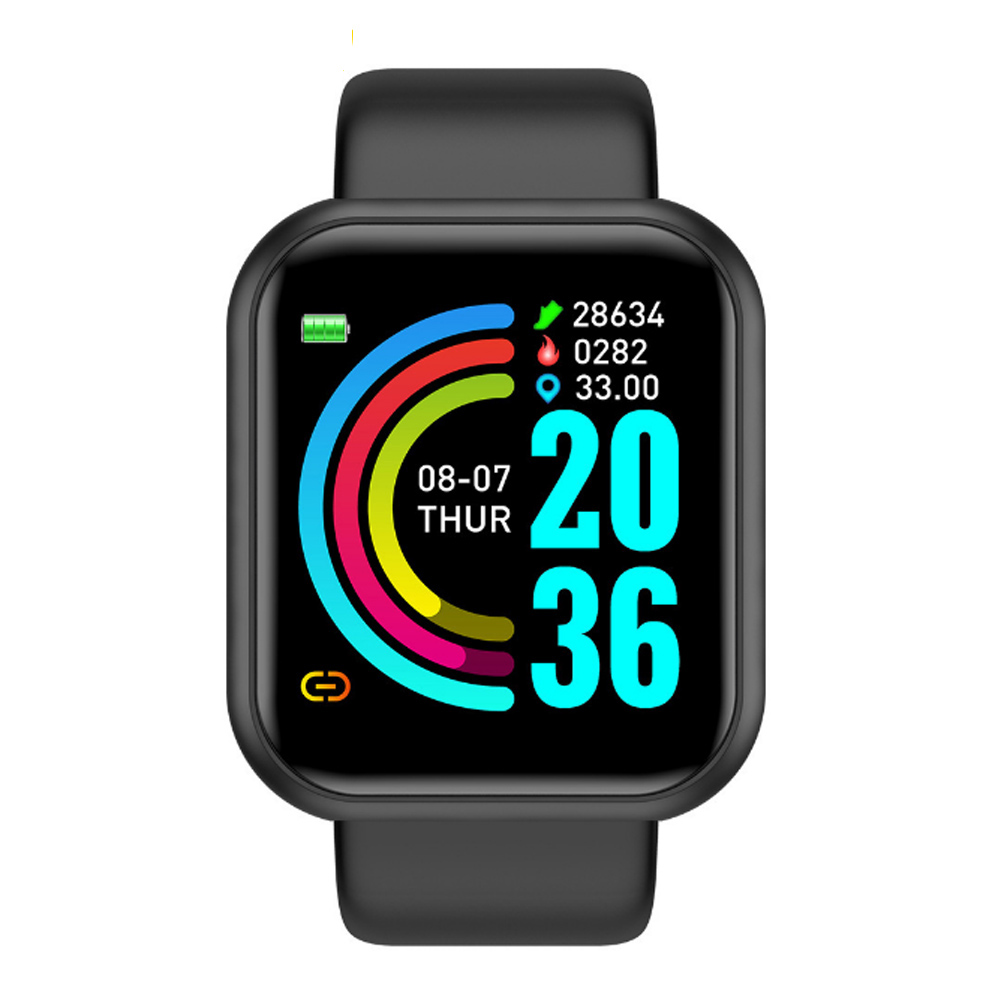 2022 d20 smartwatches für damen und herren  y68 fitness-tracker mit herzfrequenzmesser und blutdruckmessung für android und ios: Schwarz