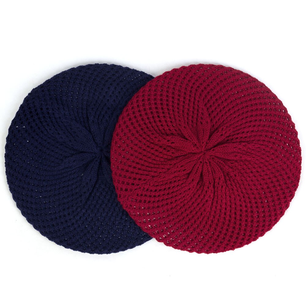 Kobiety moda Slouchy podwójna warstwa wełny dzianiny berety czapki zimowe wiosna ciepłe czapki jednolity kolor czapki damskie zwykły dziurawy czapki