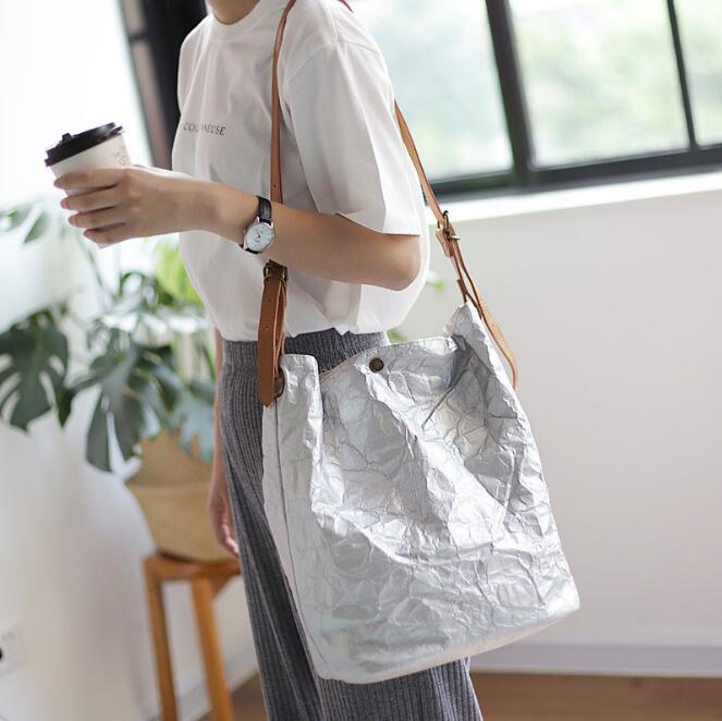 Fashionable retro shoulder bag simple wrinkled washed old bucket bag casual literary kraft messenger bag