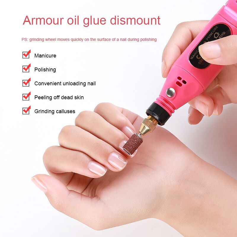 Pulidor de uñas eléctrico USB tipo pluma portátil, herramienta de manicura exfoliante, taladro para uñas