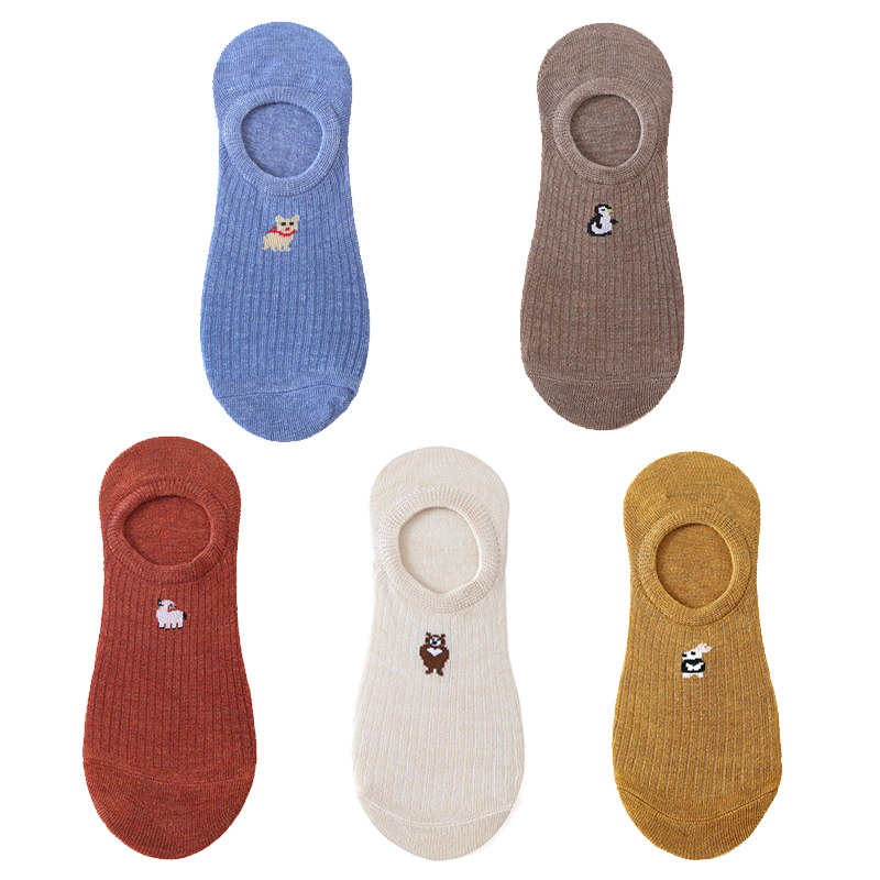 5 pares de 10 piezas calcetines de de primavera calcetines de algodón con bordado de animales de dibujos animados para mujer calcetines tobilleros divertidos deportivos informales: Morado