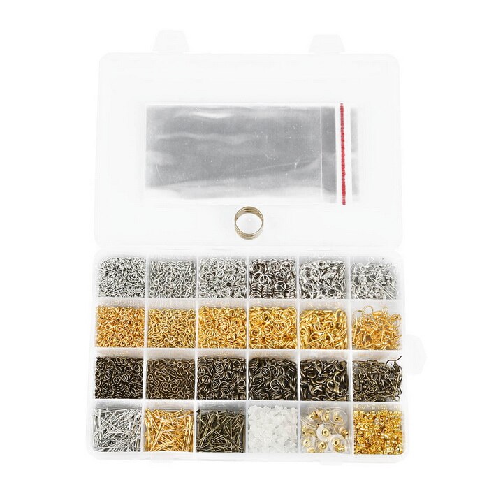 1 boîte 15/24 grille bijoux à bricoler soi-même matériaux de fabrication anneaux/homard fermoir/crochet/Torus/aiguille/Clip/bouchons d'oreilles faisant boîte perles Kit: 02