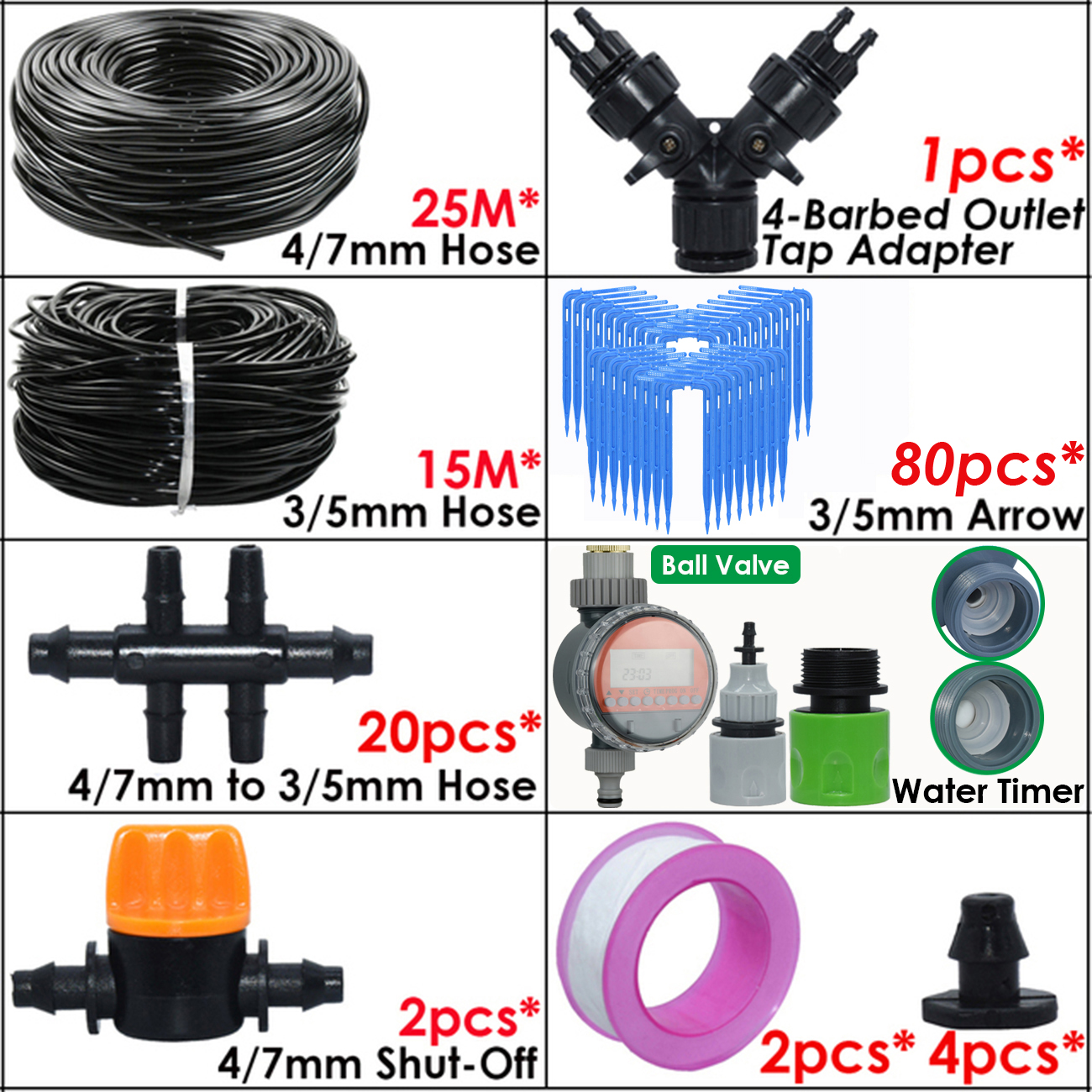 Sprycle Kit de sistema de riego automático para jardín, gotero de riego por goteo, manguera de 4/7mm a 3/5mm, para plantas, bonsái, balcón: naranja