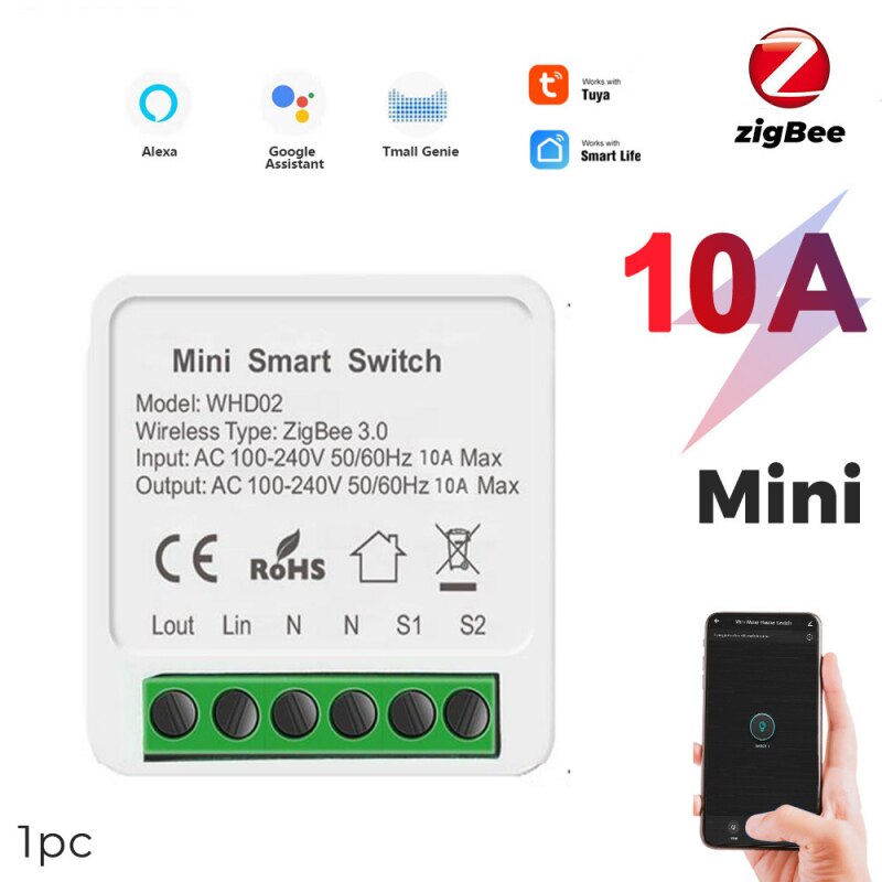 16A 10A Tuya ZigBee Mini Smart Switch Support 2 Way Timer DIY Switch Breaker Module Smart Home Via Google Home Alexa Smart Life: 10A / 2 pcs