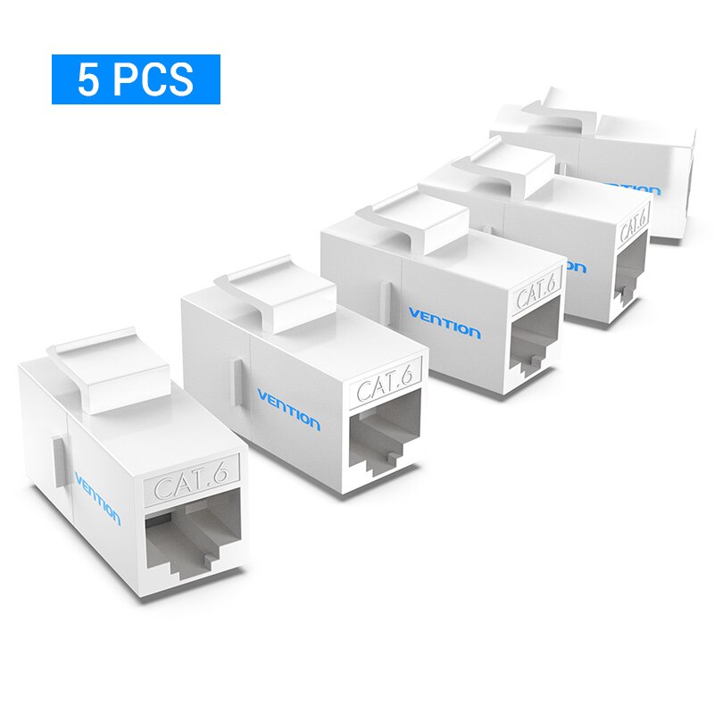 Vention-adaptador extensor de Cable Ethernet, conector RJ45 Cat6 Cat5e, extensión hembra a hembra para acoplador de Cable Ethernet RJ45: 5 PCS-White