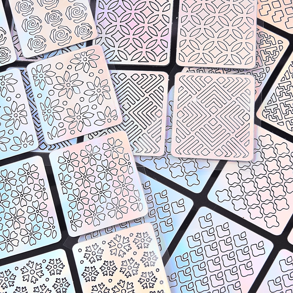 12 Stijl 3D Manicure Tips Diy Decoraties Tool Nail Vinyls Hollow Onregelmatige Grid Stencil Streep Lijn Nail Art Transfer Stickers