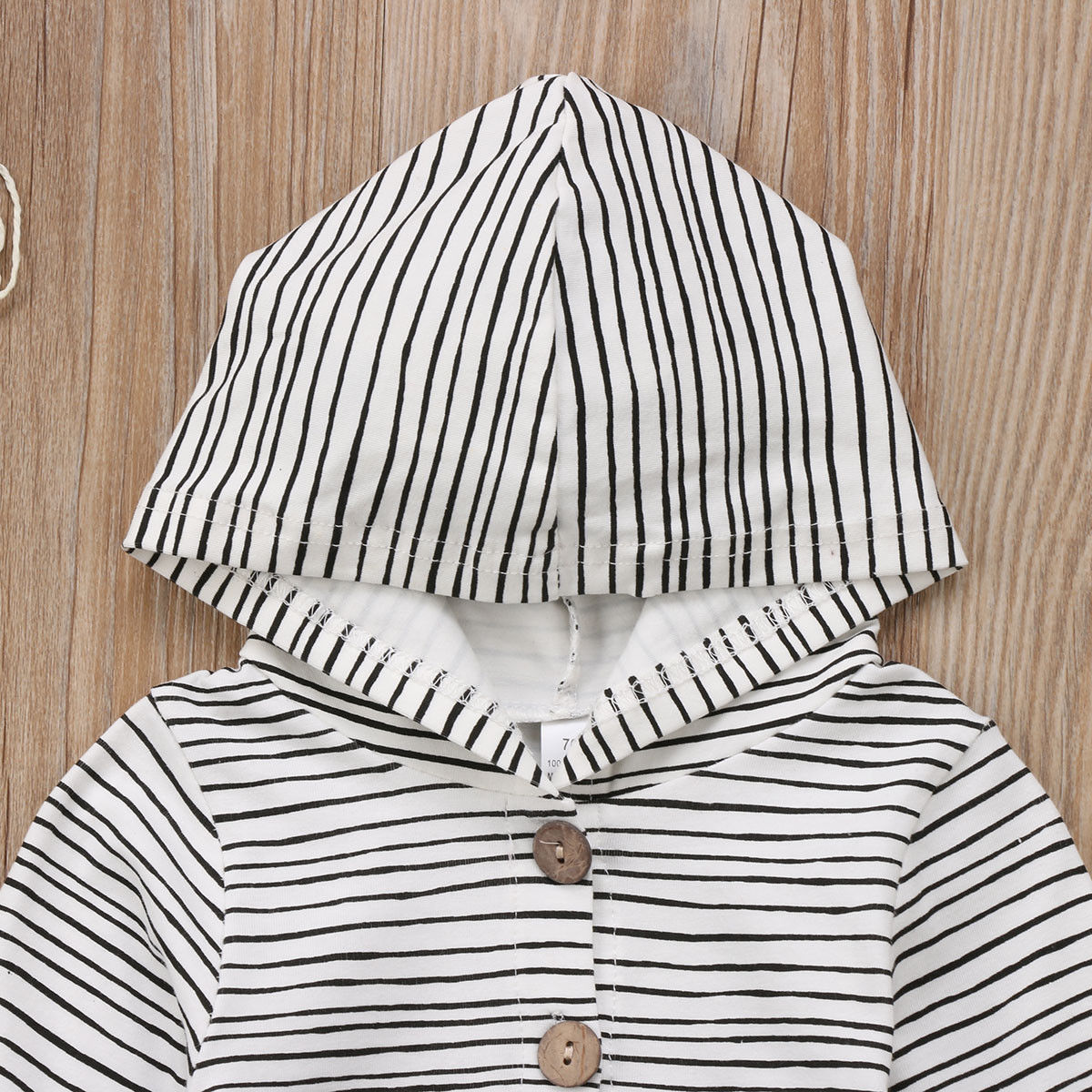 Brand Toddler Newborn Baby Boy Girl Warm Infant Romper Striped Jumpsuit Hooded Clothes Long Sleeve Outfit