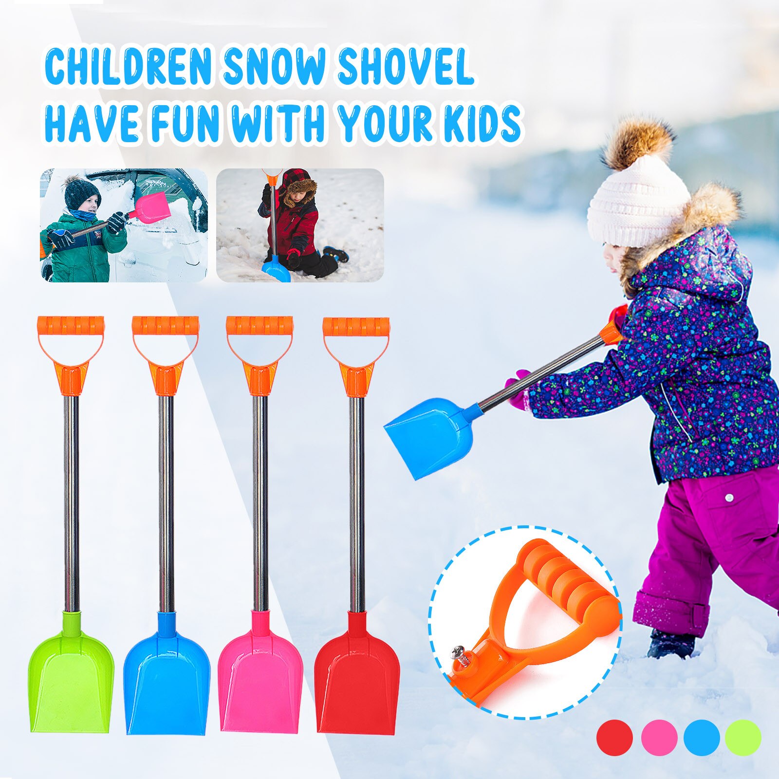 T# 1/4pc Children's Snow Shovel Children Beach Shovel With Stainless Steel Handle Children Snow Shovel Garden Tools Retractable