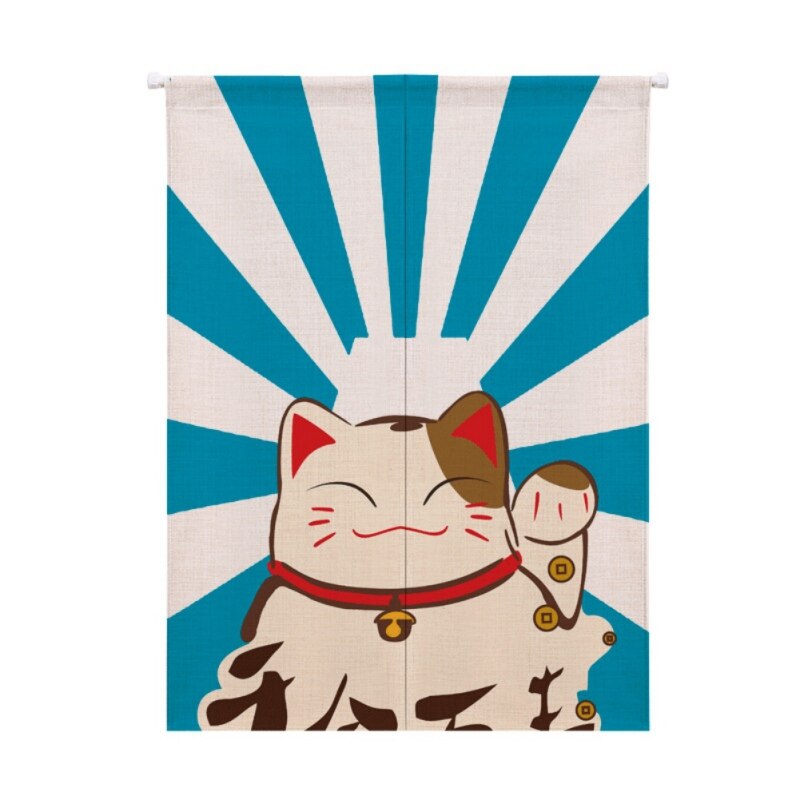 Rideau de porte en coton et lin | Motif chat chanceux, rideaux de porte, diviseur de décoration pour la maison, pour chambre à coucher et cuisine
