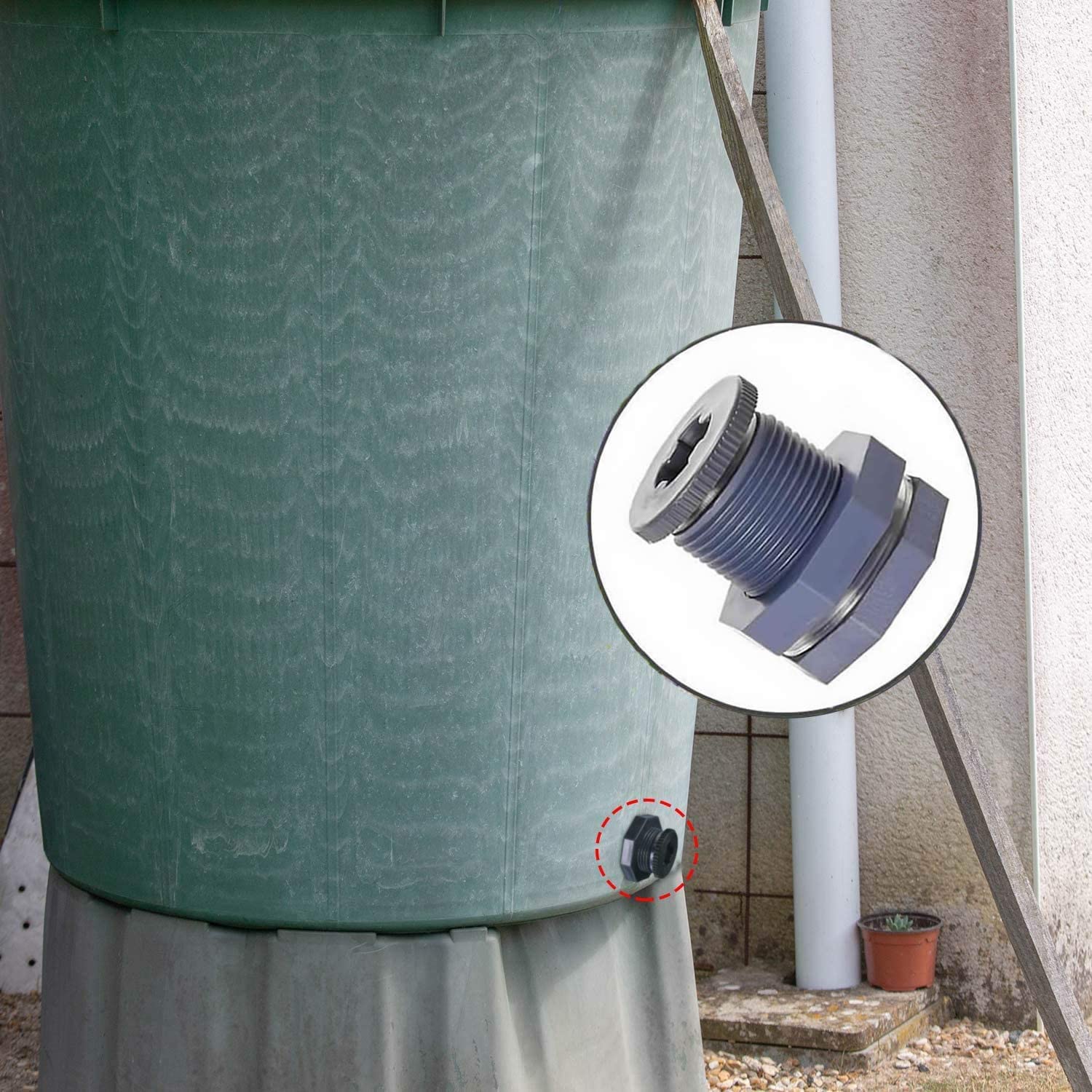 4 Pieces PVC Bulkhead Fitting with Plugs for Rain Barrels, Water Tanks, Pools (3/4 Inch+4 Mm Thick Silicon Seal Gaskett, Grey)