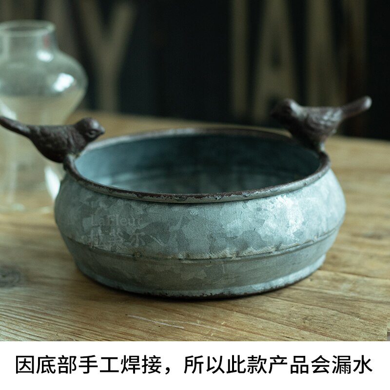 stack 2 pieces retro vintage galvanized zinc pot planter container: Large Size 19