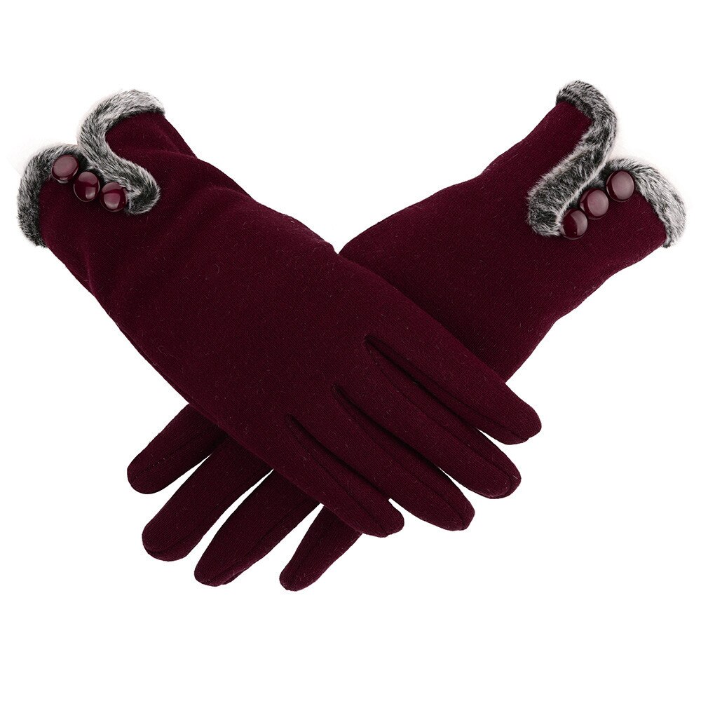 Women Lady Cashmere Keep Warm Driving Full Finger Gloves Screen Glove Winter Gloves Autumn Warm Gloves #: Wine red