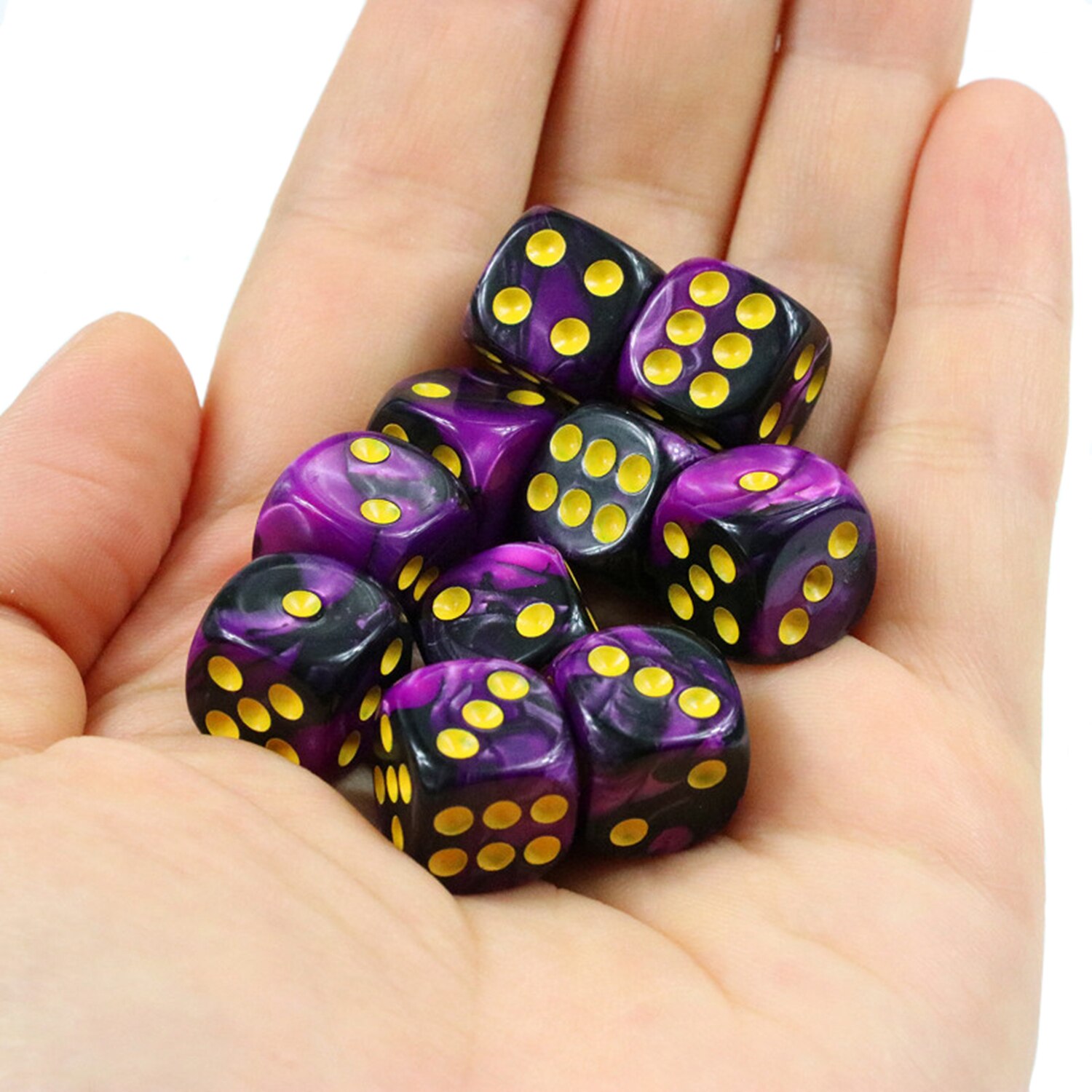 Juego de dados acrílicos poliédricos de 6 caras, 25/50/100 piezas, dados de esquina redonda de 16mm con Pips dorados para juegos de mesa, enseñanza de matemáticas