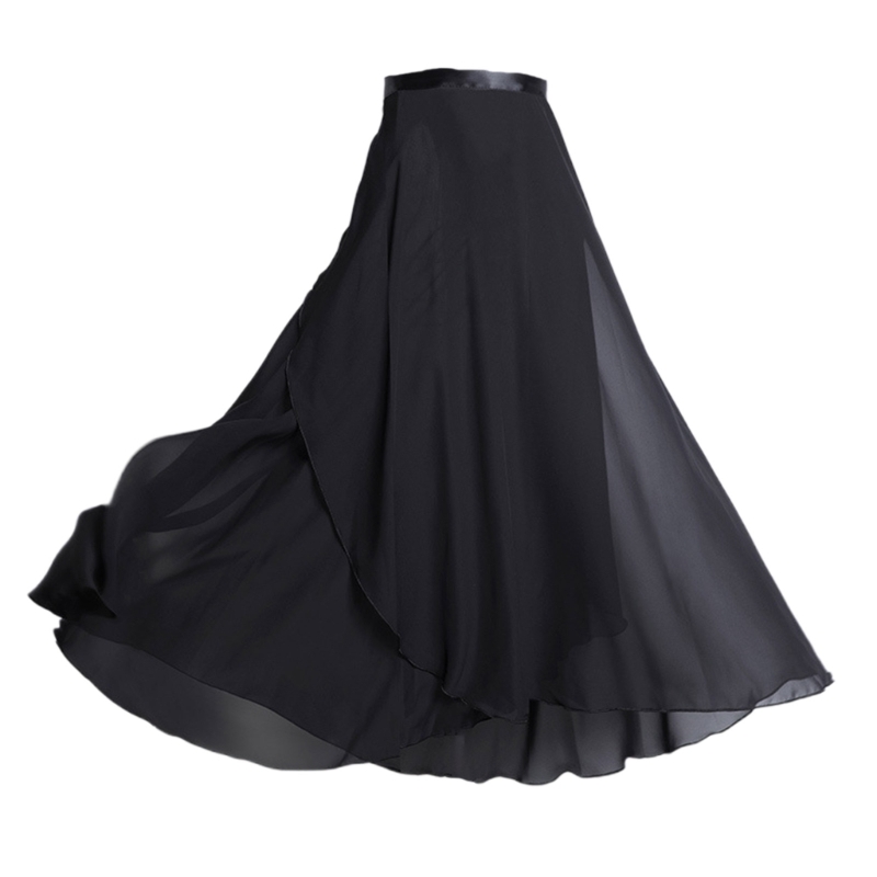 Lange Tanzröcke für Damen, Chiffon-Wickelrock, Mädchen, asymmetrischer Ballett-Wickelrock: Schwarz