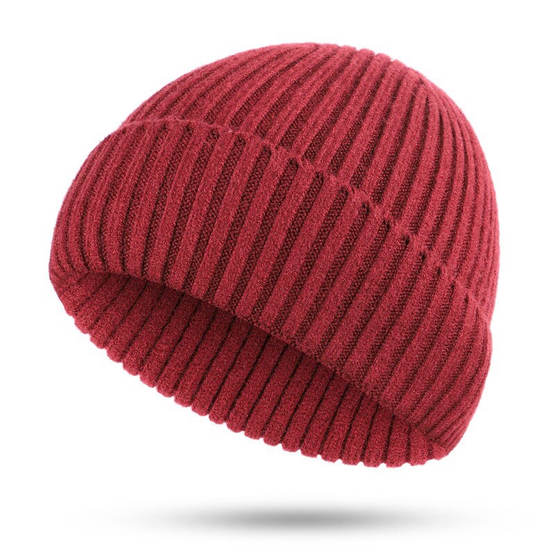 Men's Winter Warm Winter Hats Thick Wool Soft Knit Hats Stylish Casual Beanie Skullies Cozy Cotton Ski warm protect ear hats: Wine