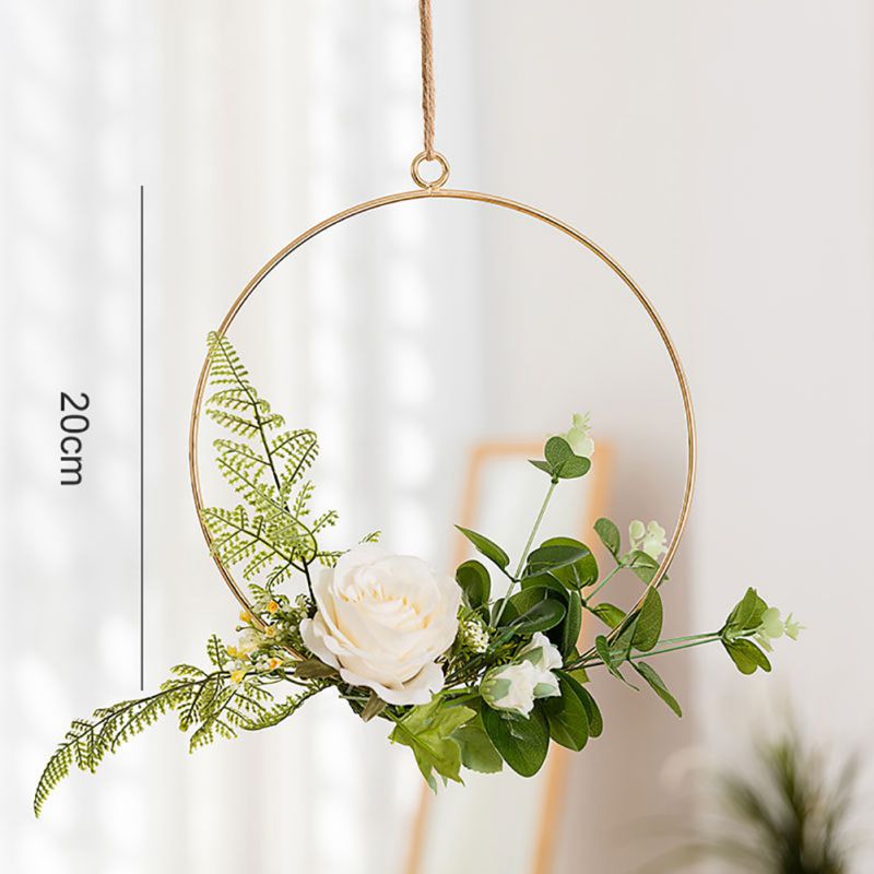 Geometric Metal Wire Wreath Hoop Frame Artificial Flower Garland Wall Hanging Decorations Wedding Party Backdrop Top