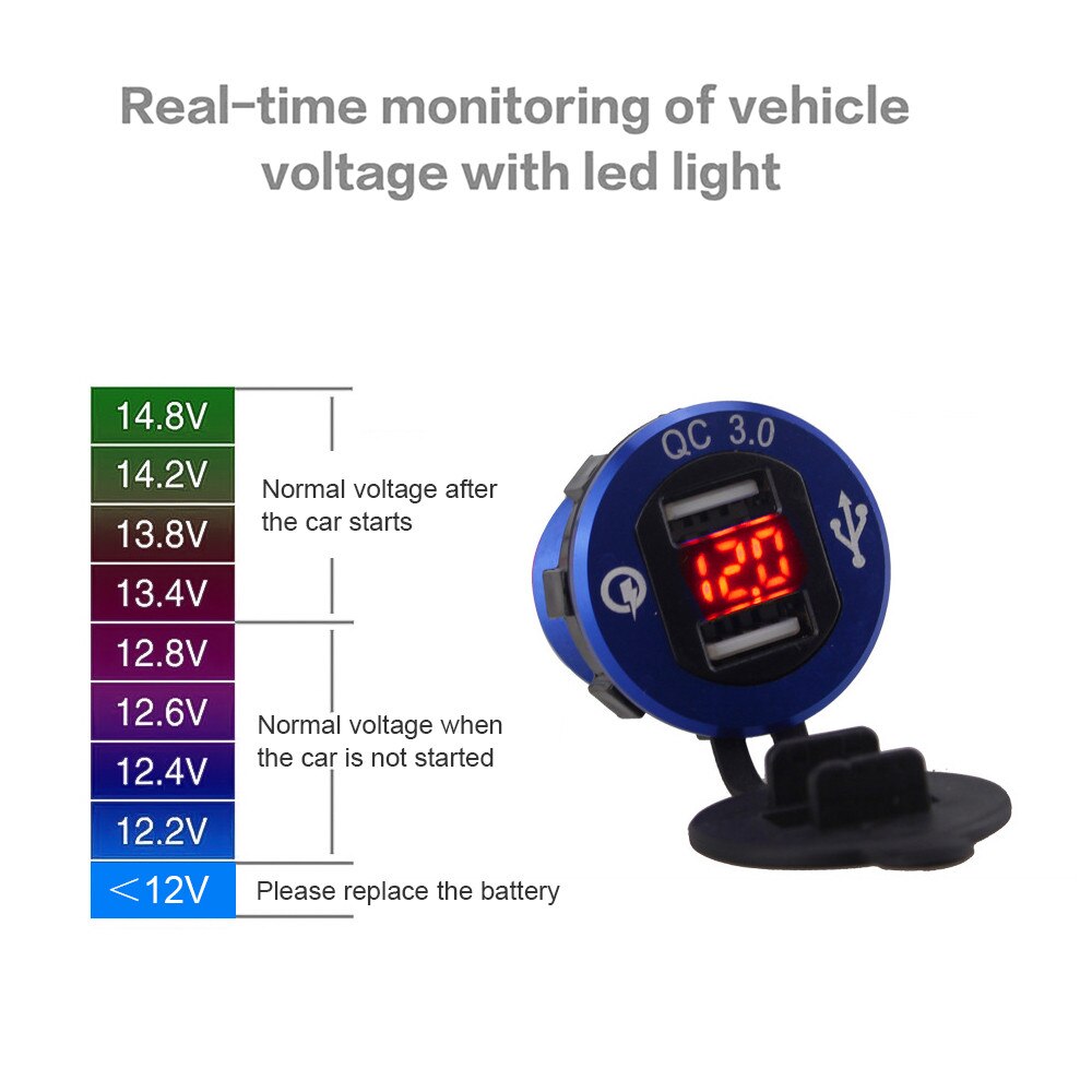 Led QC3.0 Snelle Autolader 2 Poorten Voedingscontact Usb Voertuig DC12V-24V Waterdichte Dual Usb Charger 5V 1.5A Sigaret lichter