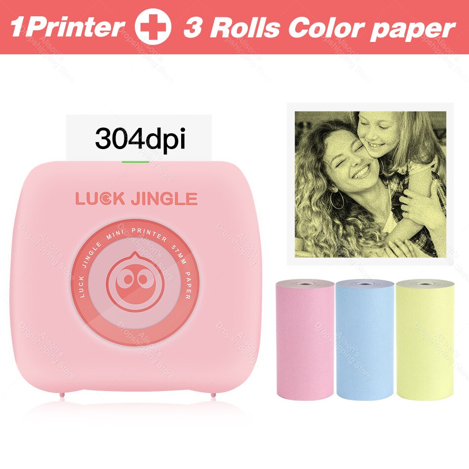 304 DPI Pocket Photo Printer Mini Bluetooth Thermal Printer 58mm Wireless Sticker label Mobile Android iOS Phone Printer: PK add 3 Color