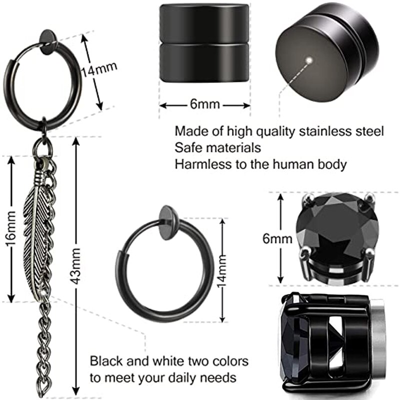 Boucles d'oreilles magnétiques Non perforées, 10 paires, en acier inoxydable, plumes croisées, charnière, Clips unisexe