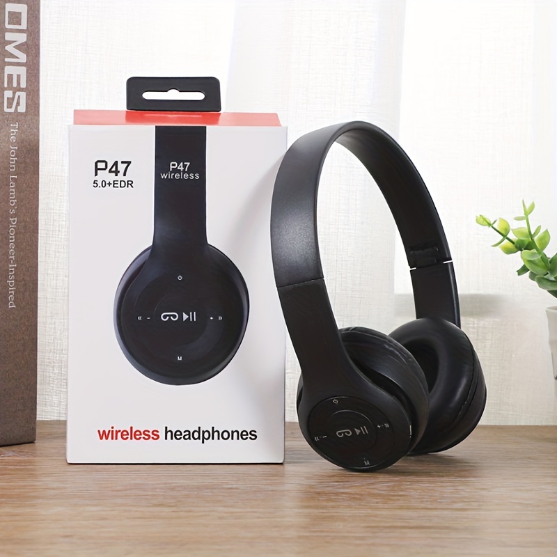 P47 Bluetooth 5.0 Wireless Headphone Foldable HIFI Stereo Bass Earphone Kid Helmet With Mic USB Adaptor For iPhone Game: black