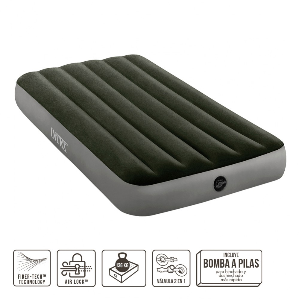 Colchón hinchable individual con hinchador y Fiber-Tech INTEX