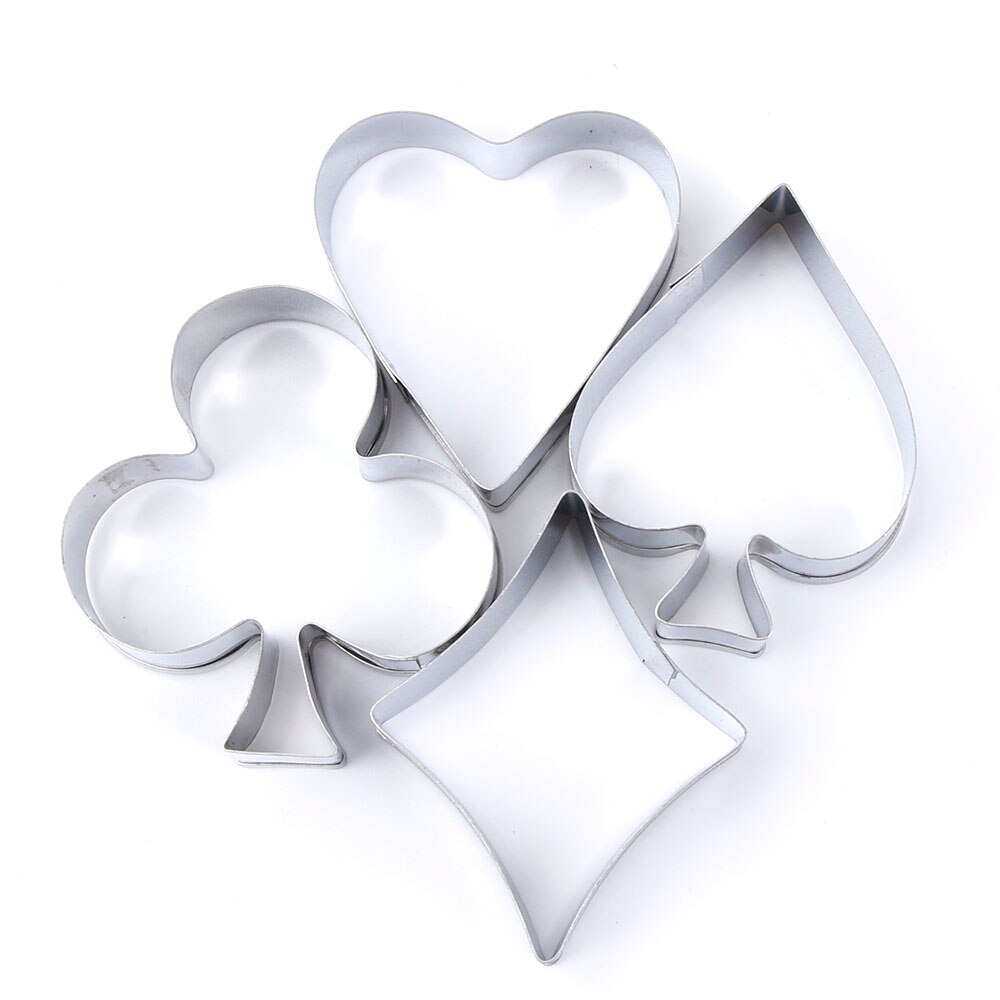 4 stks/set Poker Cookie Mold Rvs Speelkaarten Cake Fondant Mold Spade Heart Club Diamond Biscuit Cutter