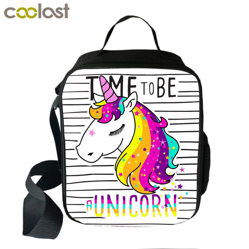 Bolsa de almuerzo estampada con de unicornio y poni para niños y mujeres, fiambrera aislante para Picnic, bolso cruzado, suministros escolares