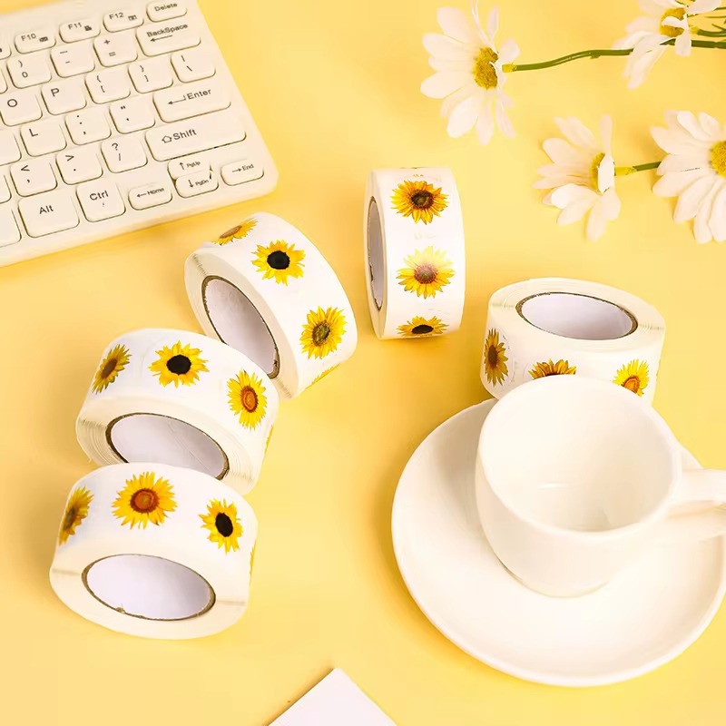 100-500PCS Zonnebloemen Stickers Verpakking Stickers Roll Home Made Kleine Etiketten voor Kinderen Pack Rolling Stickers Photocard decor