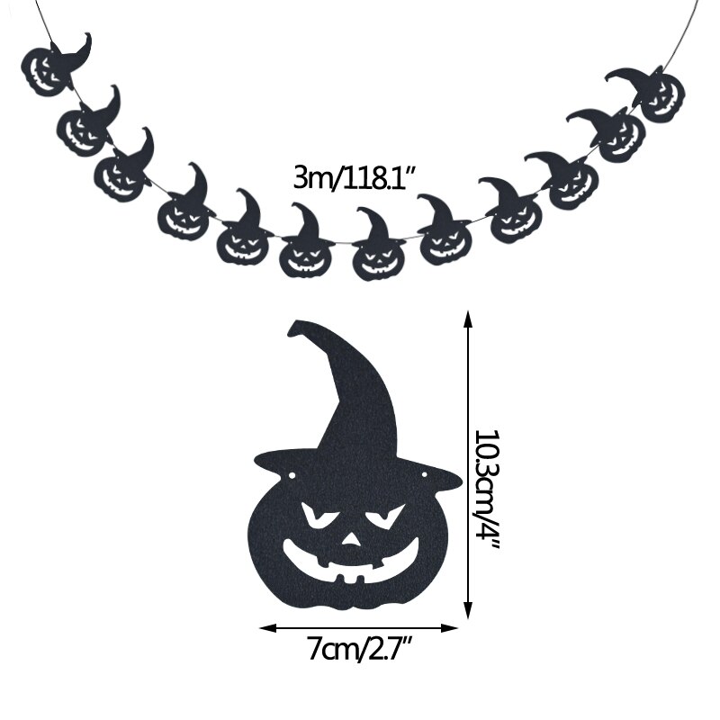 Halloween Paper String Banner Orange Pumpkin Bat Spider Skull Paper Garland Halloween Party Home DIY Hanging Bunting Decorations: A03