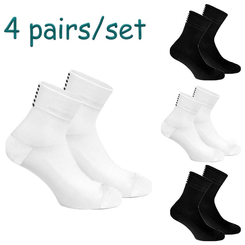 4 Paires/Set Fietsen Sokken Professionele Concurrentie Outdoor Fiets Sokken Ademend Mannen Vrouwen Calcetines Ciclismo: 2white 2black