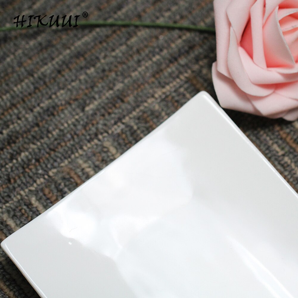 Simple Dinner Plate White Porcelain Rectangle Dish Western Food Family Tableware Platter Ceramic Plate Dining Room