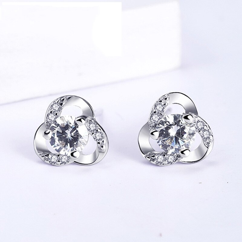 Codemonkey 925 Sterling Silver Clover Stud Oorbellen Klassieke Zirkoon Zilveren Oorbellen Mode-sieraden E1060