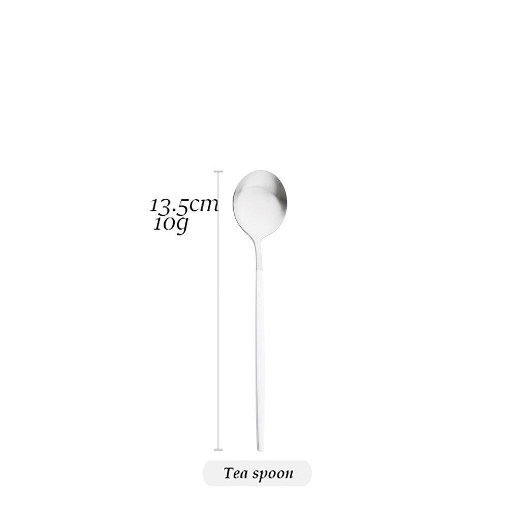 Drmfiy White Silver Dinnerware Set Western Matte Cutlery Stainless Steel Kitchen Tableware Fork Spoons Silverware Flatware Set: 1Pcs Teaspoon