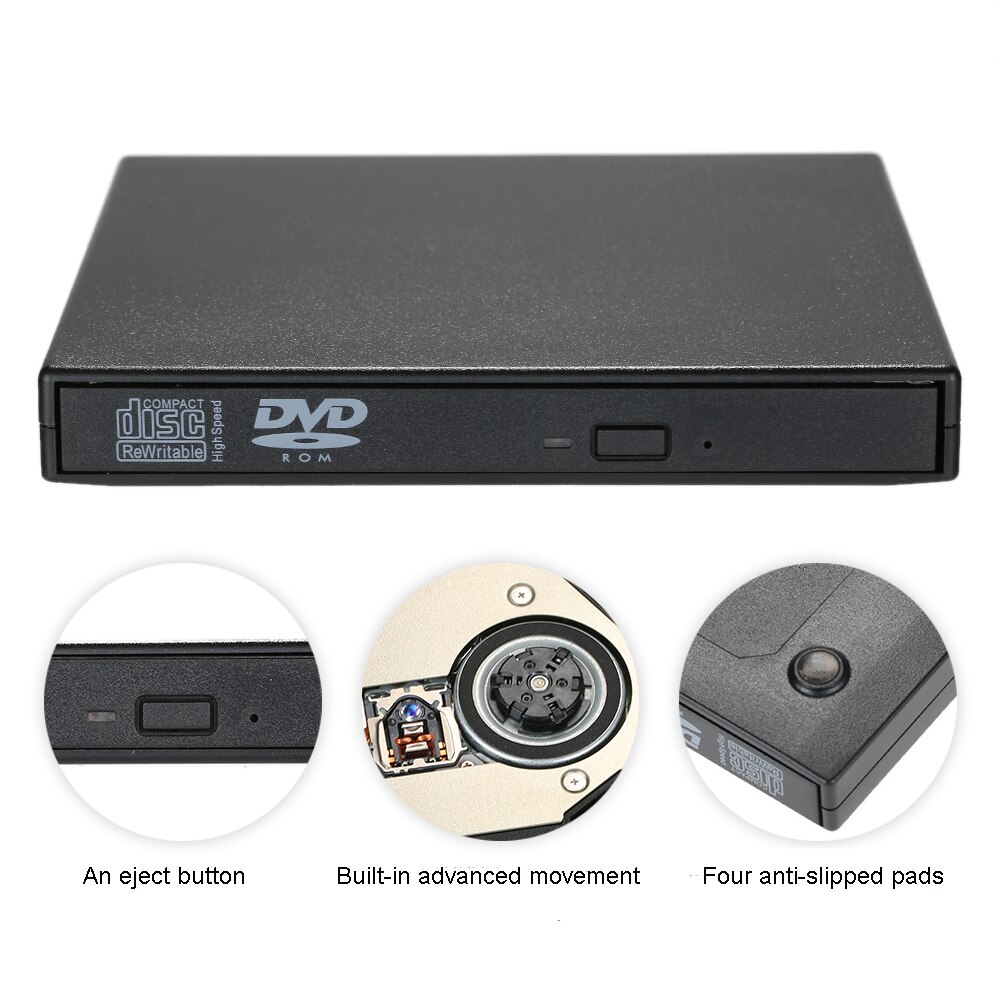 USB 2.0 Portable Slim External DVD-RW/CD-RW Optical Disc Drive Reader Writer Player with Combo CD-RW Burner for Laptop Desktop