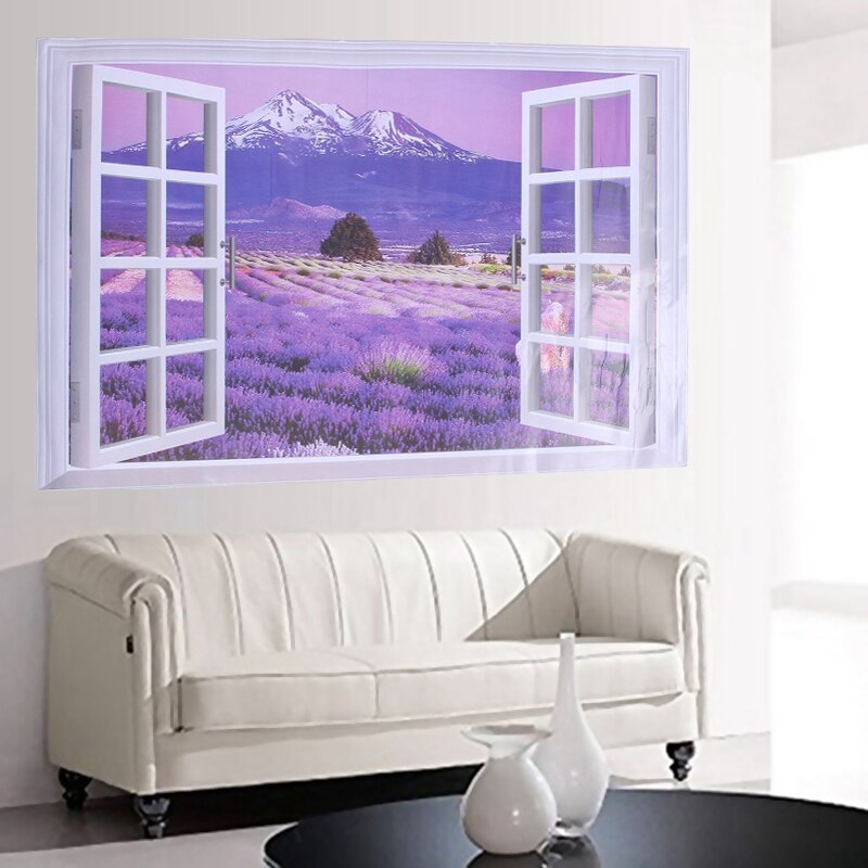 AY9234B Large Lavender Mountain 3D Window Scene View Removable Wall Sticker Decal