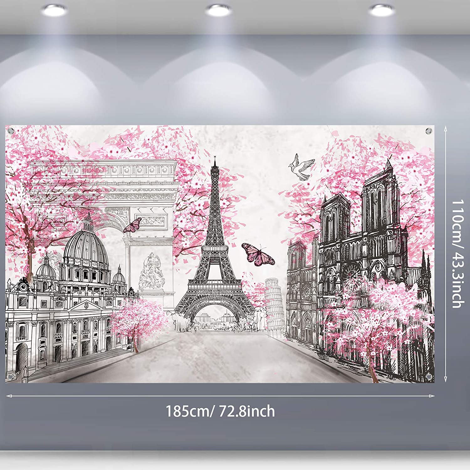 Paris Tapestry Backdrop Paris Wall Art Eiffel Tower Photo Banner Background European City Landscape Pink Wall Hanging Decor