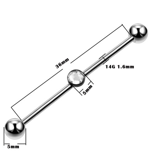SWANJO 1PC 14G G23 Titanium Industrial Piercings Industrial Barbell Gem Top Removable Earrings Tragus Ear Gauge Body Jewelry: T2102