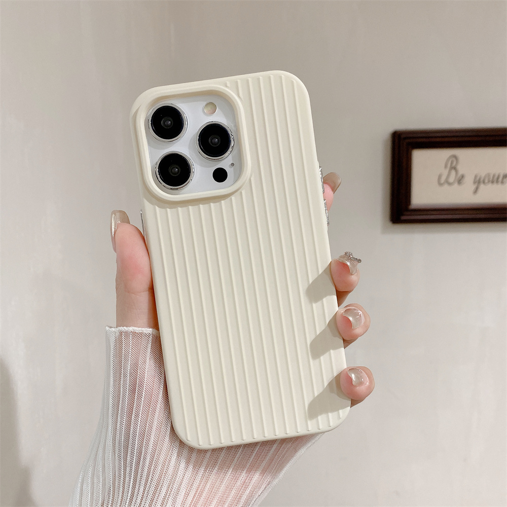Macaron Cream Solid Color Premium Cute Phone Case For iPhone 15 14 13 12 11 Stylish Stripe Simple Slim Protection Cover: ABS / WHITE