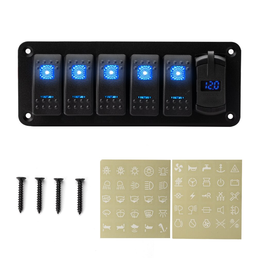 2 3 4 5 6 8 Gang Led Rocker Switch Panel Met Voltmeter 4.2A Dual Usb Rocker Stijl Fast Charger voor Auto Marine Boot Waterdicht: 6 Gang Blue