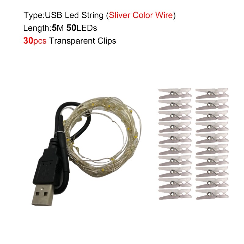 2M/5M/10M USB LED Lichterkette draussen Girlande für Foto Zauberstab Dekor Gebühr Clips lichter Kette Batteriebetriebene Weihnachtsbeleuchtung: veränderbar / 300w