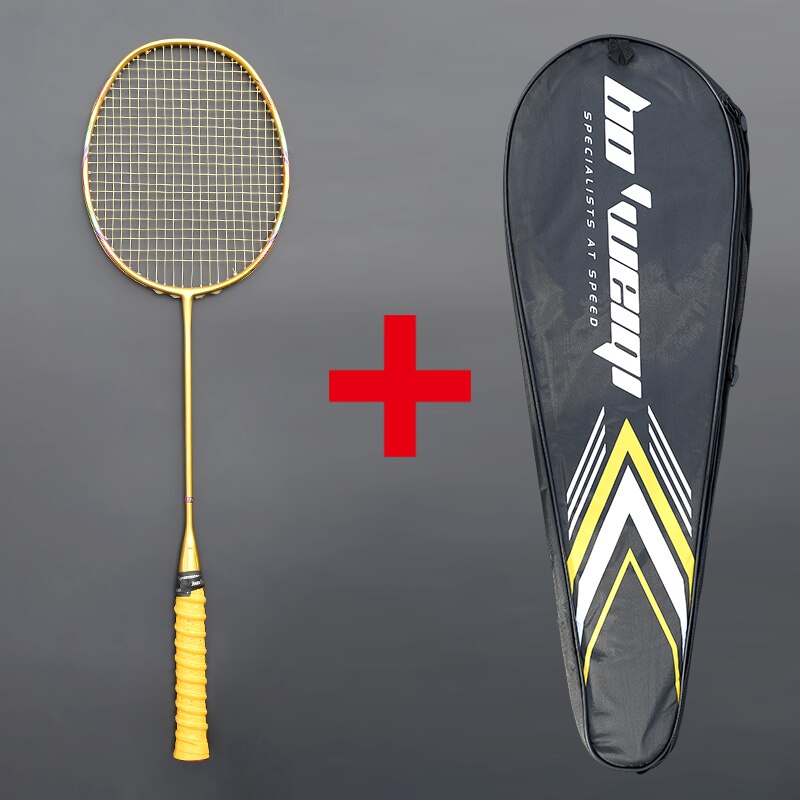 Super Light 8U Full Carbon Fiber Badminton Rackets With Bags String Racket Strung Padel Sports For Adult Kids: Gold