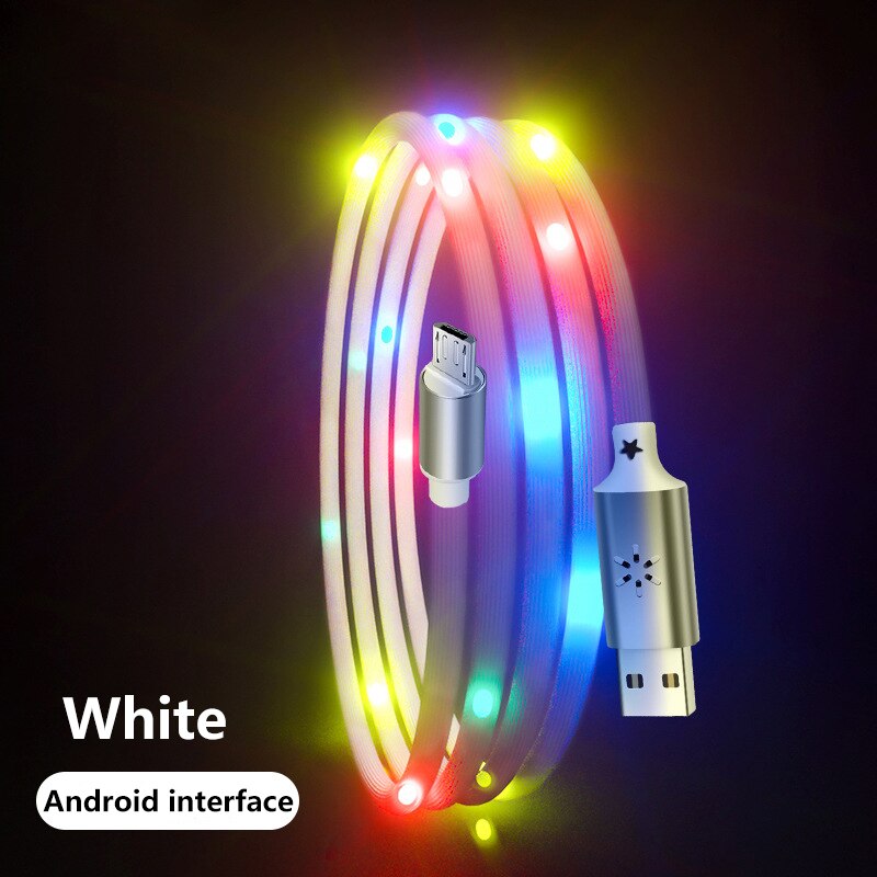 5A controllo vocale a ricarica rapida illuminato LED colorato, trasmissione dati ad alta velocità, adatto per cavo Android/type-c/Iphone: White-Android