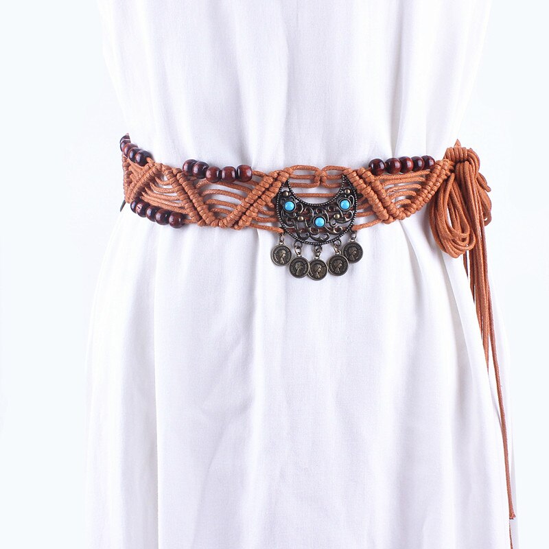 Jahrgang taille gürtel frauen verziert quaste geflochten Bohèmich Band mit seil für kleider knoten weibliche damen ceinture femme kette