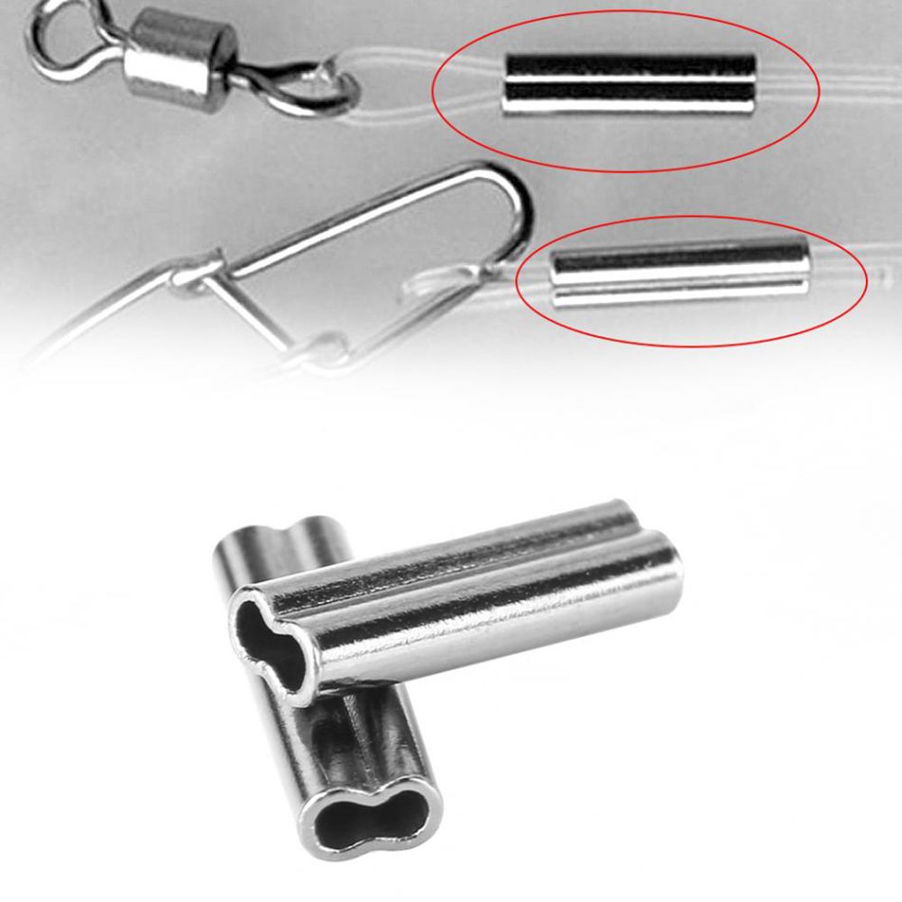Manguitos de prensado de línea de tubo de cobre doble de acero inoxidable, 100 piezas, 8/10mm, tubo de alambre de pesca ovalado, herramientas de conector de acero inoxidable