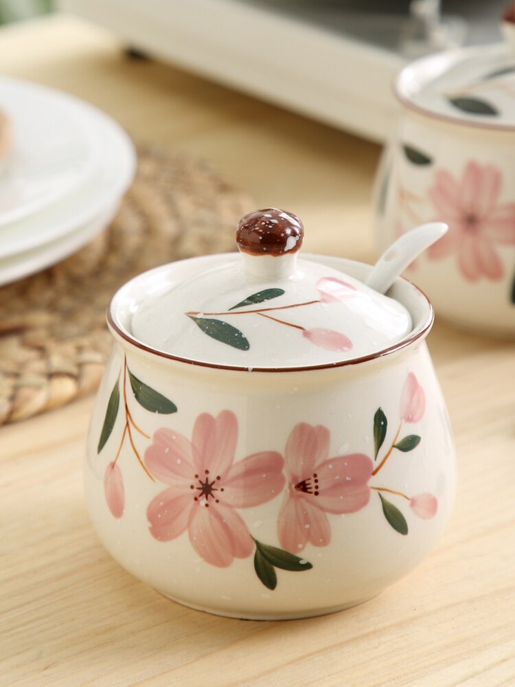 Stile giapponese di Ceramica di saldi Zucchero Pepe Miele Barattolo di Spezie shaker Condimento Accessori Da Cucina Scatola di Stoccaggio Spezia Vasetti di Bottiglia Cremagliera