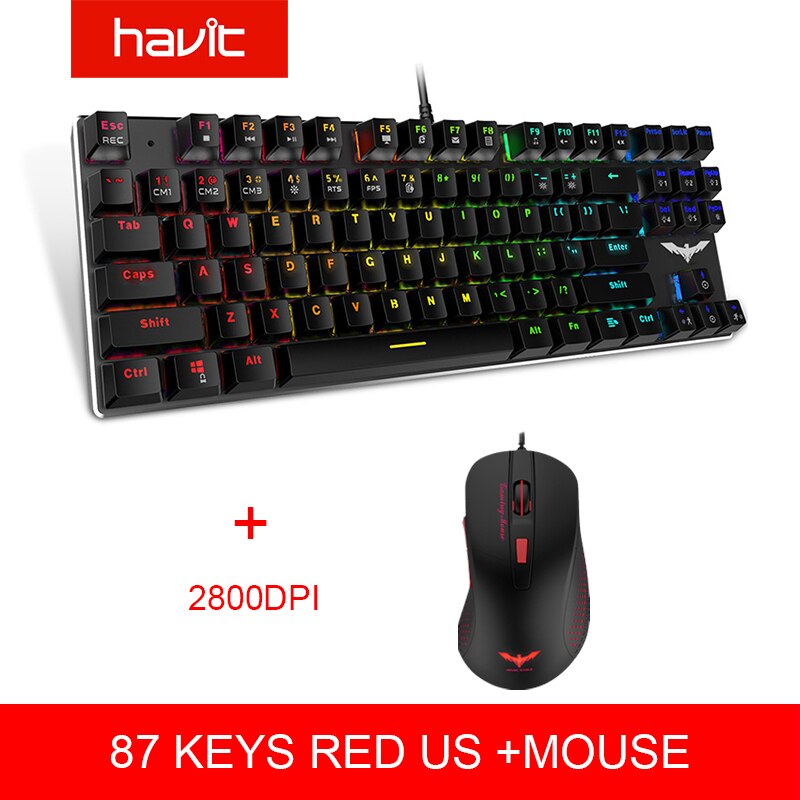 HAVIT Mechanical Keyboard 87 / 104 Keys Blue / Red Switch Wired USB Gaming Keyboard Backlight RU/US Keyboard For Desktop Laptop: 435 Red US 745