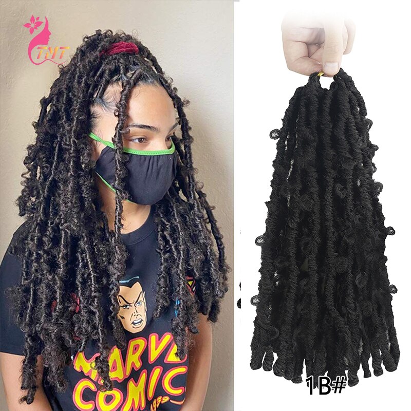 Synthetic Butterfly Locs Crochet Hair 18Inch Distressed Butterfly Locs Braids Hair Goddess Pre Looped Butterfly Bob Locs