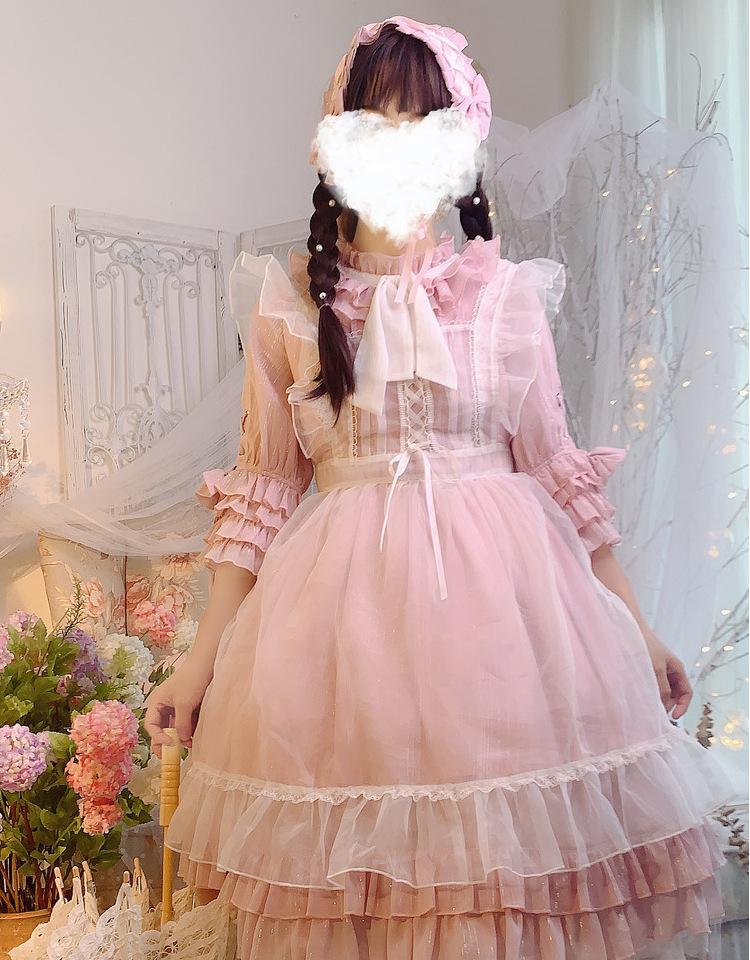 Vestido pirita rosa vintage feminino, renda laço laço vestido vitoriano kawaii menina gótico pirita op palace doce princesa vestido loli cos