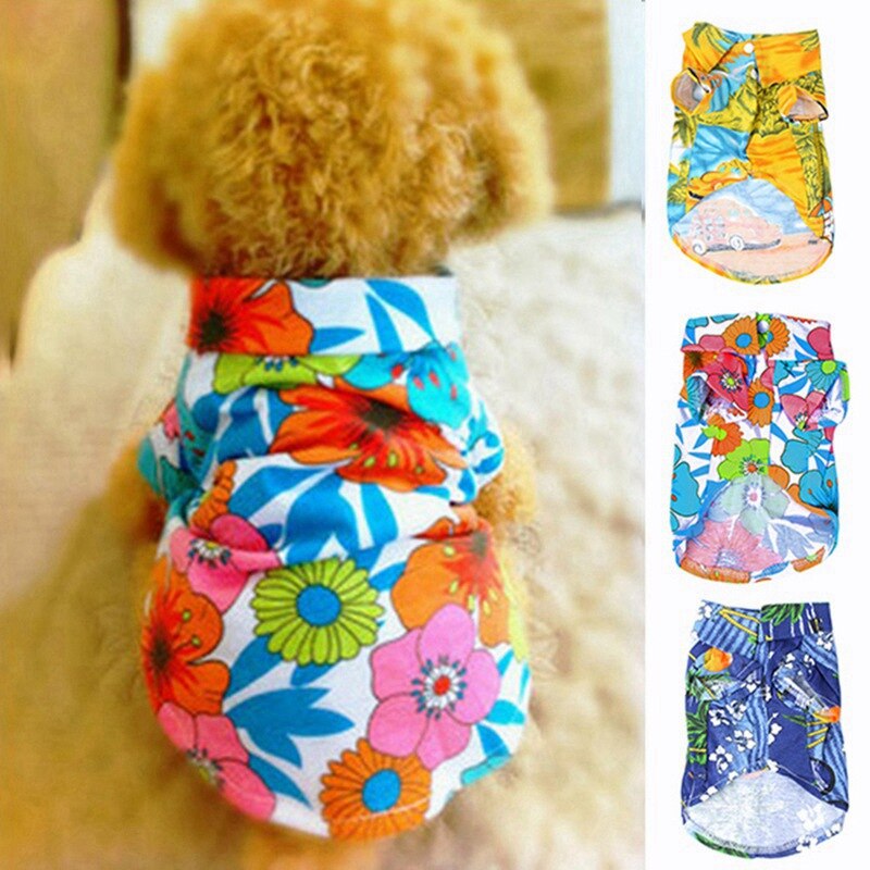 Hond Lente Zomer Gedrukt Strand Overhemd Hond Casual Reizen Kleding Bloemen Korte Mouw Shirts