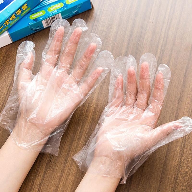 200Pcs Kitchen Disposable Gloves Catering Hair Products Eating Lobster Thicken Transparent Plastic PE Film Gloves
